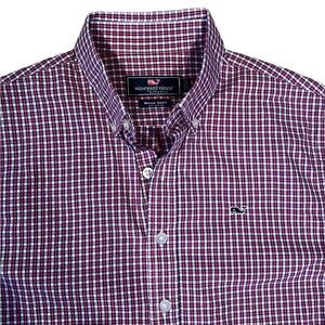 Vineyard Vines Whale Shirt Boys Large 16 Red & White L Sleeve Button Down Shirt